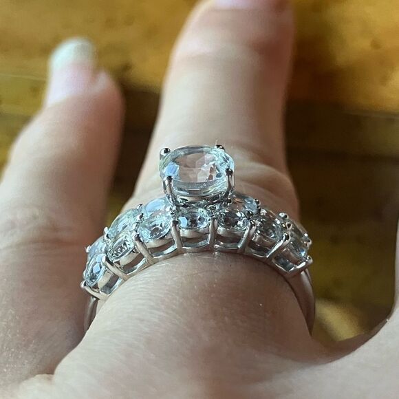 Natural White Topaz Sterling Silver Ring Set Size 6 - Picture 2 of 9